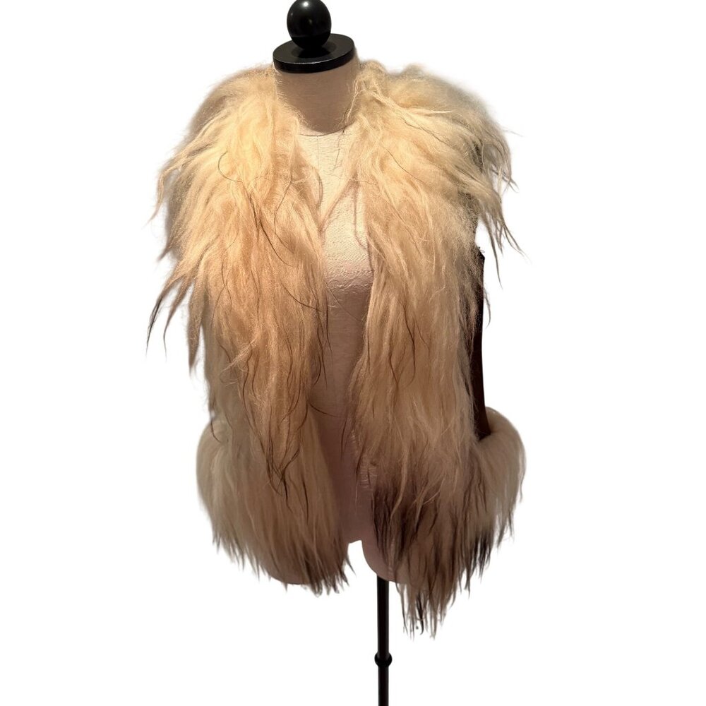 Vintage Genuine Mongolian Womens Lamb Fur Suede Vest Size Small Brown Rare